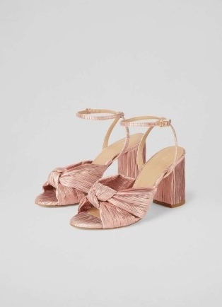 L.K. BENNETT Eliana Pink Crinkle Satin Sandals ~ block heel summer occasion sandal - flipped