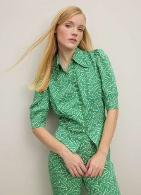 L.K. BENNETT Elsie Green And Cream Ribbon Print Blouse ~ vintage style blouses ~ retro look fashion