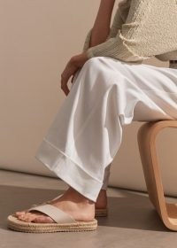ME and EM Espadrille Flip Flop in White LWG-Certified Leather | women’s thonged flats | essential summer shoes
