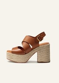 ME and EM Espadrille Platform Sandal in Tan LWG-Certified Full-Grain Leather | chunky brown strappy platforma | vintage style summer sandals