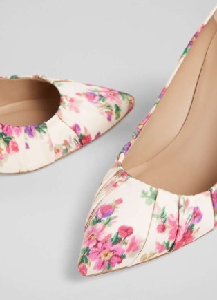 L.K. BENNETT Florena Bouquet Print Cotton Pleated Courts / floral occasion court shoes - flipped