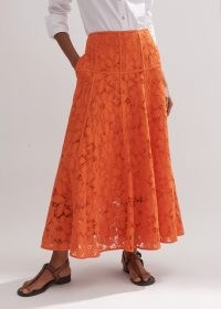 ME AND EM Guipure Lace Skirt in Orange Zing / semi sheer floral skirts / luxe summer fashion
