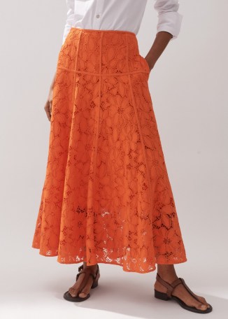 ME AND EM Guipure Lace Skirt in Orange Zing / semi sheer floral skirts / luxe summer fashion - flipped