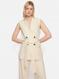 JIGSAW Hopsack Tatton Waistcoat in Cream ~ women’s longline tie waist waistcoats