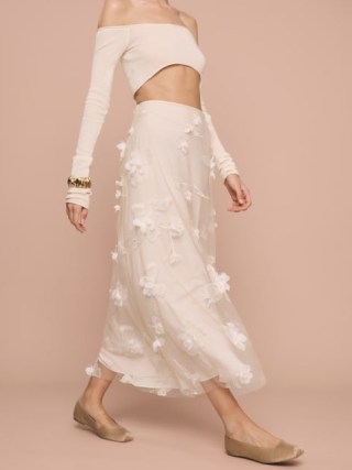 Reformation Gabriella Skirt in Ivory Floral Appliqué / white sheer overlay skirts - flipped