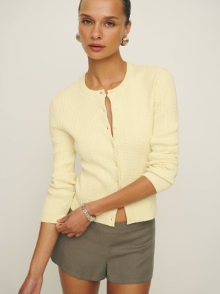 Reformation Natalie Cable Cardigan in Lemon Icing | light yellow cardigans