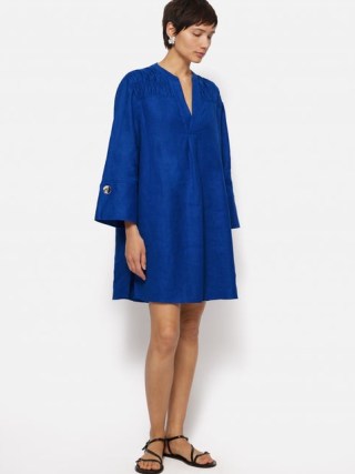 Jigsaw Linen Kaftan Dress in Blue – women’s relaxed fit summer dresses - flipped