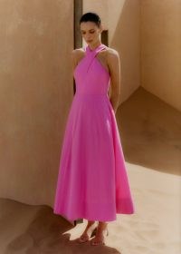 ME AND EM Linen-Blend Crossover Maxi Dress in Ultra Pink – sleeveless fit and flare summer dresses