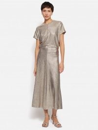 JIGSAW Metallic Maxi Dress in Gold ~ drapy occasion dresses