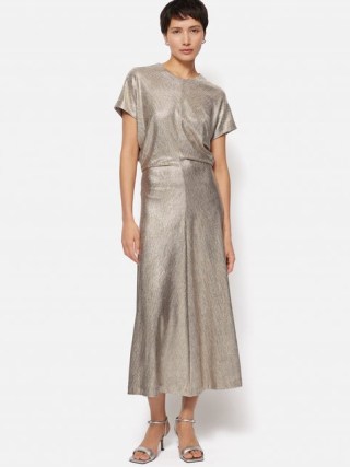 JIGSAW Metallic Maxi Dress in Gold ~ drapy occasion dresses - flipped
