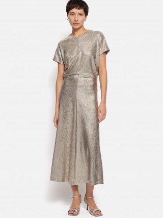 JIGSAW Metallic Maxi Dress in Gold ~ drapy occasion dresses