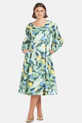 gorman Of The Valley Linen Dress – long sleeve floral print A-line dresses - flipped