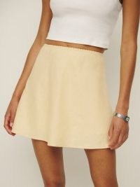 Reformation Brandy Linen Skirt in Parmesan | A-line mini skirts