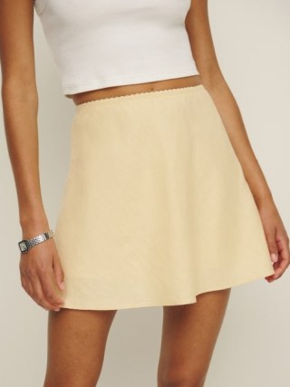 Reformation Brandy Linen Skirt in Parmesan | A-line mini skirts - flipped