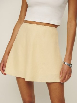 Reformation Brandy Linen Skirt in Parmesan | A-line mini skirts
