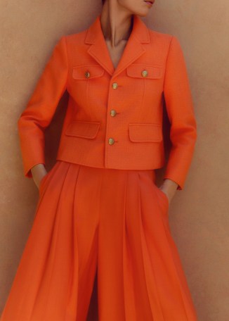 ME AND EM Pop Tweed Bracelet Sleeve Jacket in Orange Zing / bright spring jackets - flipped