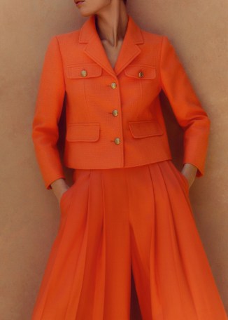 ME AND EM Pop Tweed Bracelet Sleeve Jacket in Orange Zing / bright spring jackets