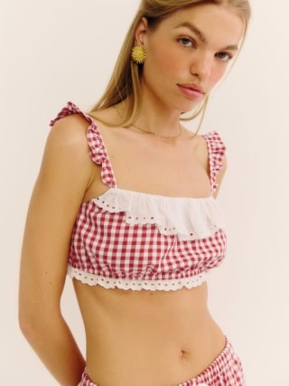 Reformation Romee Cropped Top in Red Gingham / checked vintage style crop tops / retro summer fashion - flipped
