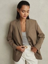 REISS HOPE SINGLE BREASTED COTTON BLAZER in TAUPE ~ women’s brown blazers
