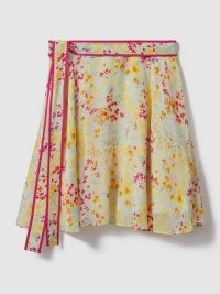 LYLA FLORAL PRINT TIE WAIST MINI SKIRT PINK/YELLOW ~ pink and yellow floaty short length skirts