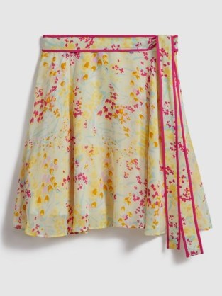 REISS LYLA FLORAL PRINT TIE WAIST MINI SKIRT PINK/YELLOW ~ pink and yellow floaty short length skirts - flipped