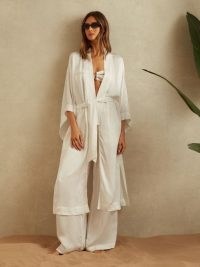 REISS NELL TEXTURED BELTED KIMONO COVER-UP in IVORY – silky kimonos – chic holiday cover ups – poolside clothing