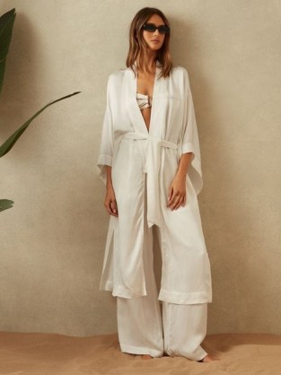 REISS NELL TEXTURED BELTED KIMONO COVER-UP in IVORY – silky kimonos – chic holiday cover ups – poolside clothing - flipped