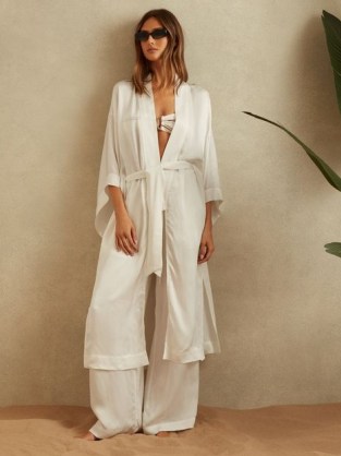 REISS NELL TEXTURED BELTED KIMONO COVER-UP in IVORY – silky kimonos – chic holiday cover ups – poolside clothing