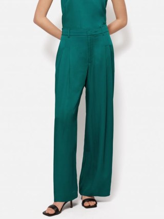 JIGSAW Satin Pleat Trouser in Green – women’s silky trousers