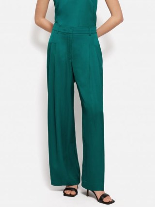 JIGSAW Satin Pleat Trouser in Green – women’s silky trousers