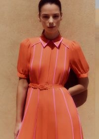 ME AND EM Silk Short Sleeve Maxi Dress + Belt in Orange Zing/Ultra Pink / luxury silky fluid vintage style dresses / luxe fashion