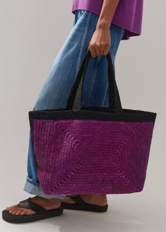 ME and EM Soft Raffia Tote in Purple / Black | colour block spring and summer bags | chic beachbags - flipped