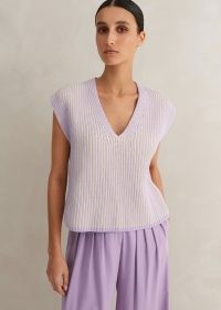 ME and EM Soft-Touch Rib Cotton Knit Vest in Dusted Lilac / Fresh Lemon ~ relaxed luxe style knitted vests ~ luxury look sleeveless sweater