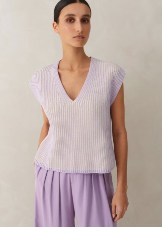 ME and EM Soft-Touch Rib Cotton Knit Vest in Dusted Lilac / Fresh Lemon ~ relaxed luxe style knitted vests ~ luxury look sleeveless sweater - flipped
