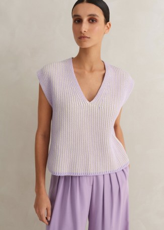 ME and EM Soft-Touch Rib Cotton Knit Vest in Dusted Lilac / Fresh Lemon ~ relaxed luxe style knitted vests ~ luxury look sleeveless sweater