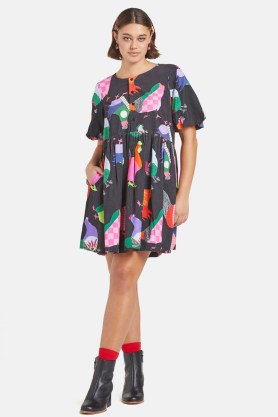 gorman Spring Chicken Smock Dress – short sleeve printed organic cotton dresses - flipped