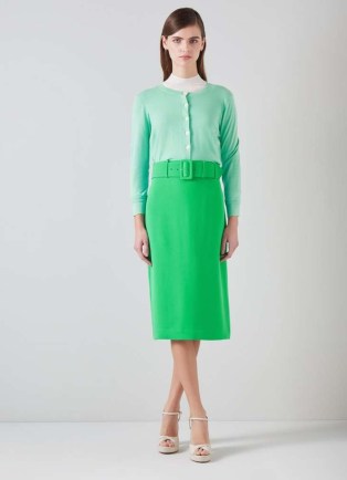 L.K. BENNETT Tabitha Green Crepe Pencil Skirt ~ smart belted vintage style skirts