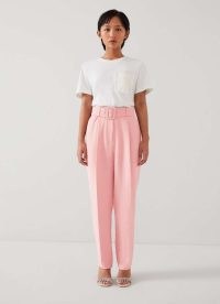 L.K. BENNETT Tabitha Petite Pink Crepe Cropped Trousers ~ women’s belted spring trouser
