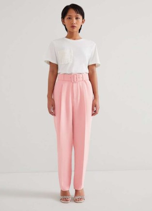 L.K. BENNETT Tabitha Petite Pink Crepe Cropped Trousers ~ women’s belted spring trouser - flipped