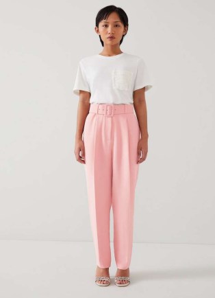 L.K. BENNETT Tabitha Petite Pink Crepe Cropped Trousers ~ women’s belted spring trouser
