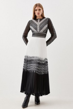 KAREN MILLEN Tall Guipure Lace Maxi Dress in Black ~ monochrome semi sheer dresses
