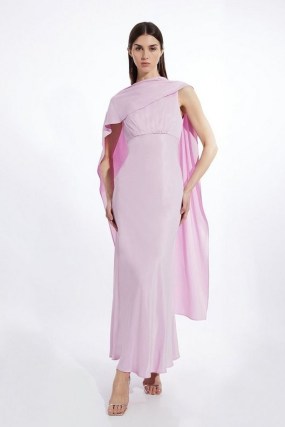 KAREN MILLEN Viscose Satin Draped Midi Dress in Lilac ~ drape detail occasion dresses - flipped