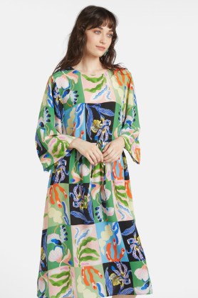 gorman x Sarah Gordon Window Garden Scarf Dress – floral wide sleeve dresses - flipped