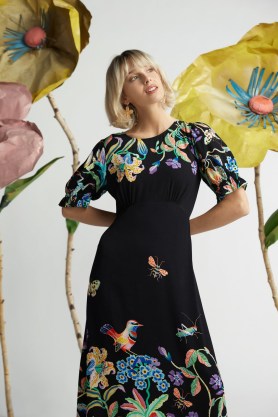gorman Winter Orchard Placement Dress – short sleeve floral print midi dresses - flipped