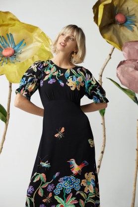 gorman Winter Orchard Placement Dress – short sleeve floral print midi dresses