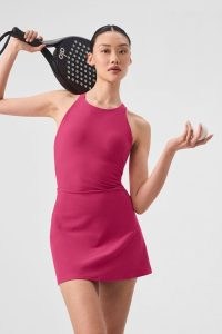 alo yoga ALOSOFT BACKSPIN DRESS in Pink Summer Crush ~ strappy back tennis dresses ~ women’s sports clothing