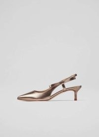 L.K. BENNETT Barette Brown Metallic Bow Kitten Heels ~ luxe leather occasion slingbacks ~ elegant slingback shoes ~ women’s chic party footwear