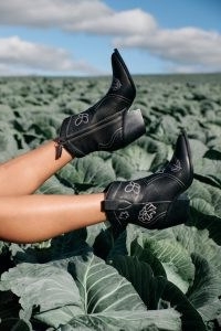 gorman Brushed Bouquet Boot in Black ~ women’s leather floral stitch cowboy boots ~ womens western footwear