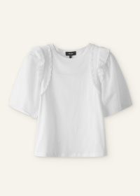ME and EM Check Detail Boxy T-Shirt in Fresh White – luxe ruffled tee – women’s mixed-media ruffle detail T-shirts