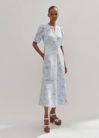 me and em Cotton Jacquard Gardenia Print Maxi Dress in Light Cream / Blue – floral vintage style summer dresses